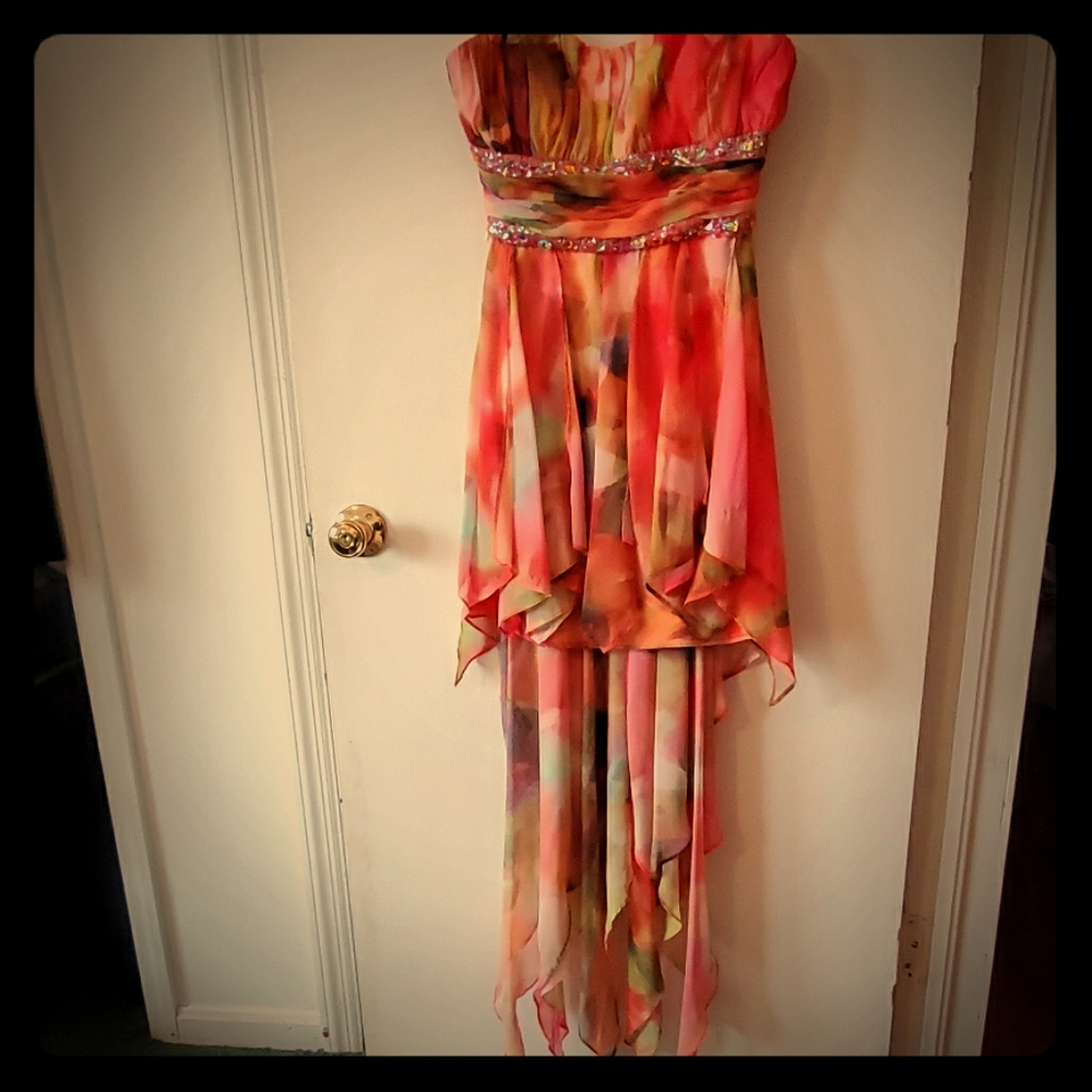 High low formal strapless gown